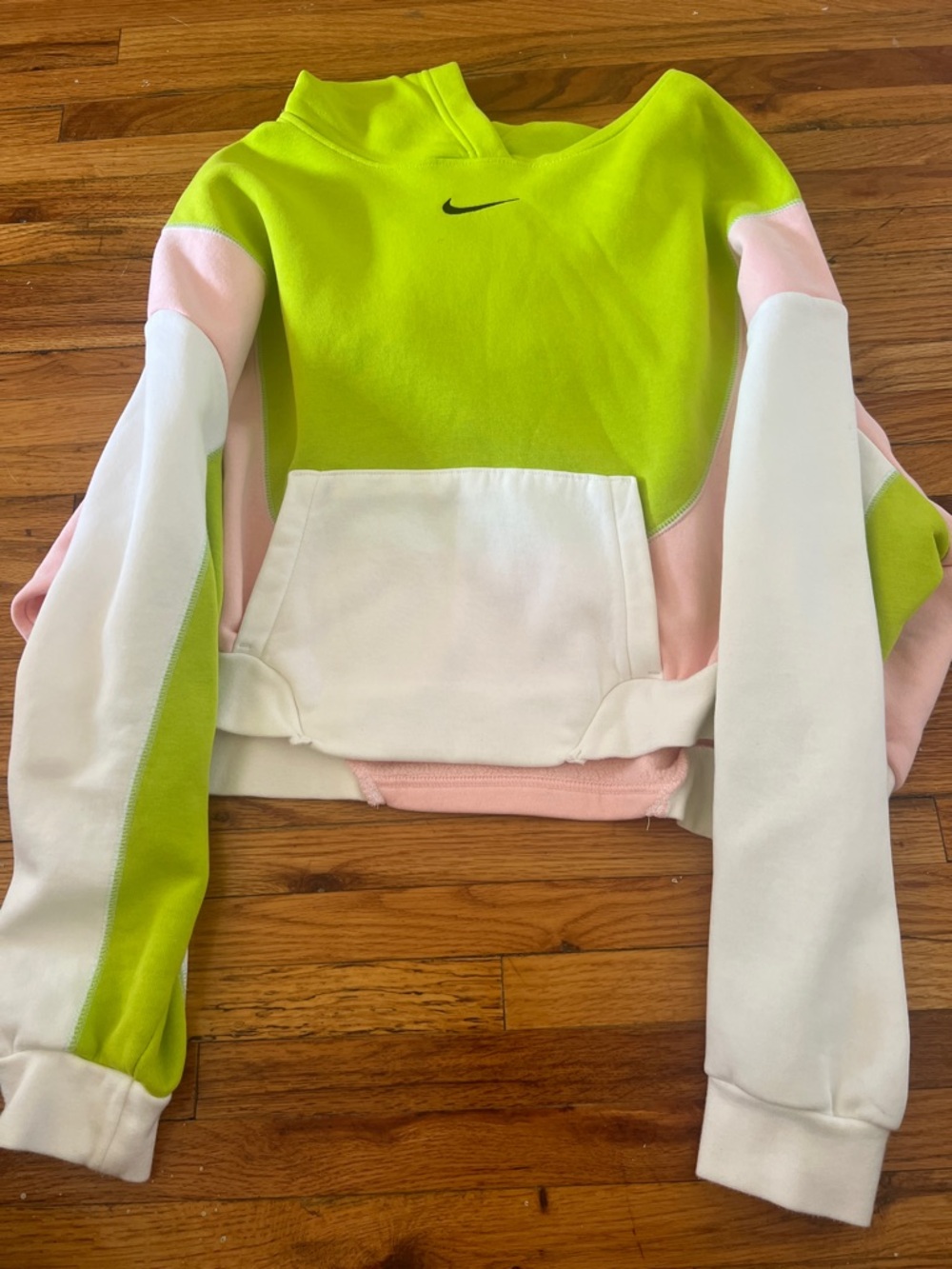 CROPPED NIKE Lime Green, White & Pale Pink Colorblock Hoodie XL